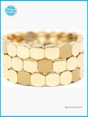 Gold Enamel Stackable Bangle Bracelets Stretchy Elastic Boho Chic Jewelry